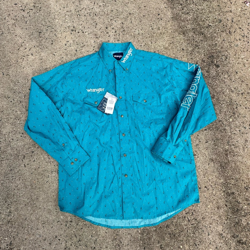 Vintage Wrangler Button Down Shirt Embroidered Sleeve/Collar/Back Sz large NWT